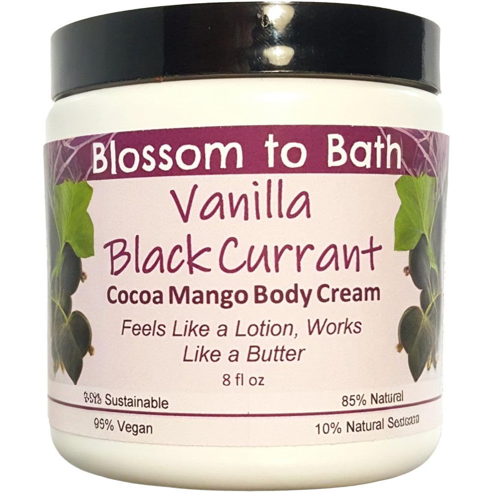 Blossom to Bath Vanilla Black Currant Cocoa Mango Body Cream (8 Ounce) - Natural Fragrance - Feels Like A Lotion And Works Like A Butter with a Sensuous Berry Scent