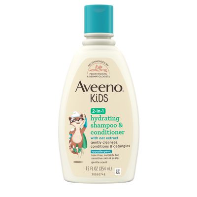 Aveeno Kids 2-in-1 Hydrating Shampoo & Conditioner, Gently Cleanses, Conditions & Detangles Kids Hair, Formulated With Oat Extract, For Sensitive Skin & Scalp, Hypoallergenic, 12 fl. oz