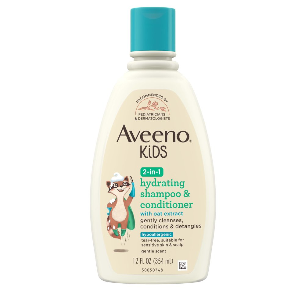 Aveeno Kids 2-in-1 Hydrating Shampoo & Conditioner, Gently Cleanses, Conditions & Detangles Kids Hair, Formulated With Oat Extract, For Sensitive Skin & Scalp, Hypoallergenic, 12 fl. oz