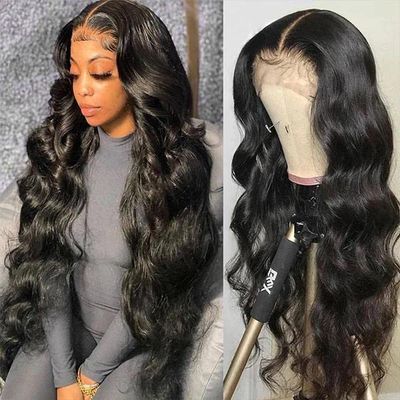 13x4 Body Wave, Deep Wave, Loose Deep, Water Wave, Kinky Curl & Straight Lace Front Wigs Full Lace Virgin, Human Hair, Brazilian Frontal Wigs For Women 180% Density Transparent Lace front Wigs (34", Natural Black)