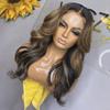 Body Wave Highlights Silk Base Lace Frontal Wig Human Hair for Women Pre Plucked Ombre Colored 13x4 Lace Front Wigs Black Mixed Honey Blone Highlight Hair with Black Roots Can be Curled Lace Closure Wig (20, 4x4 Silk Base Lace Wig 150 Density) view 1