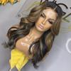Body Wave Highlights Silk Base Lace Frontal Wig Human Hair for Women Pre Plucked Ombre Colored 13x4 Lace Front Wigs Black Mixed Honey Blone Highlight Hair with Black Roots Can be Curled Lace Closure Wig (20, 4x4 Silk Base Lace Wig 150 Density) view 3