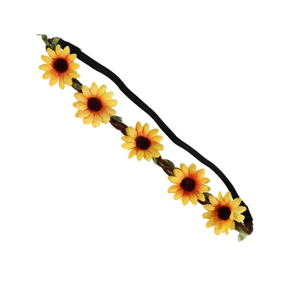 Sewroro 5pcs Daisy Flower Headbands, Sunflower Headband Wedding Festivals Floral Hair Band Flower Floral Elastic Hair Band (Yellow)