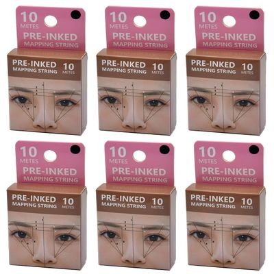 XIAOYU 10M Pre-Inked Mapping String, Eyebrow Tattoo Mapping Thread for Symmetrical Eyebrow Marking Tattoo Markers, Pack of 6, Black Ink