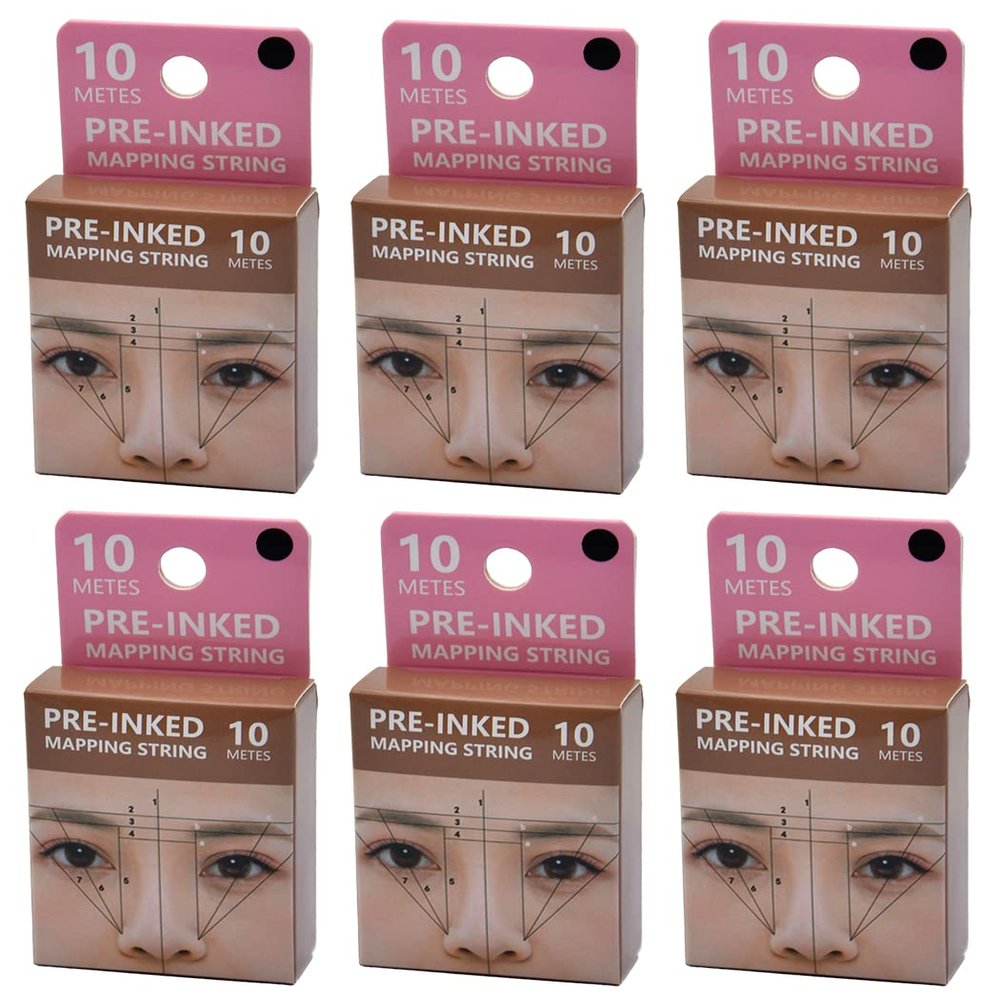 XIAOYU 10M Pre-Inked Mapping String, Eyebrow Tattoo Mapping Thread for Symmetrical Eyebrow Marking Tattoo Markers, Pack of 6, Black Ink
