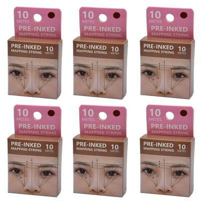 XIAOYU 10M Pre-Inked Mapping String, Eyebrow Tattoo Mapping Thread for Symmetrical Eyebrow Marking Tattoo Markers, Pack of 6, Brown Ink
