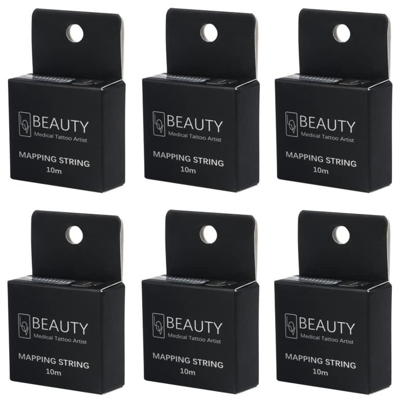 XIAOYU 10M Brow Mapping String Pre-Inked Measuring Tool for Eyebrow Tattoo Microblading Makeup Supplies, Black Box, Black Ink