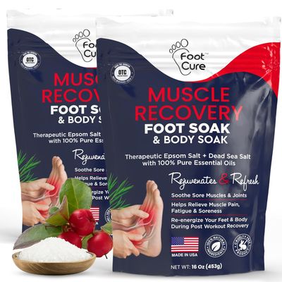 FOOT CURE Muscle Care Foot Soak with Epsom Salts  Refreshing Blend for Relaxation & Foot Care  Helps Soften Skin  Soothes Tired Feet, Invigorating Scent, Spa Pedicure  16 oz (Pack of 2)