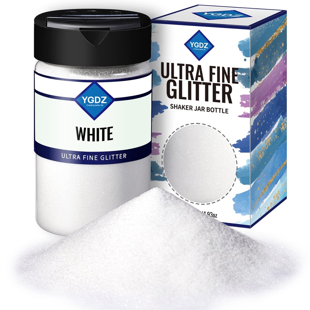 YGDZ White Glitter - Fine, Clear, Extra Fine - 140G (4.93OZ) Snow Glitter for Crafts, Resin Arts & Festivals