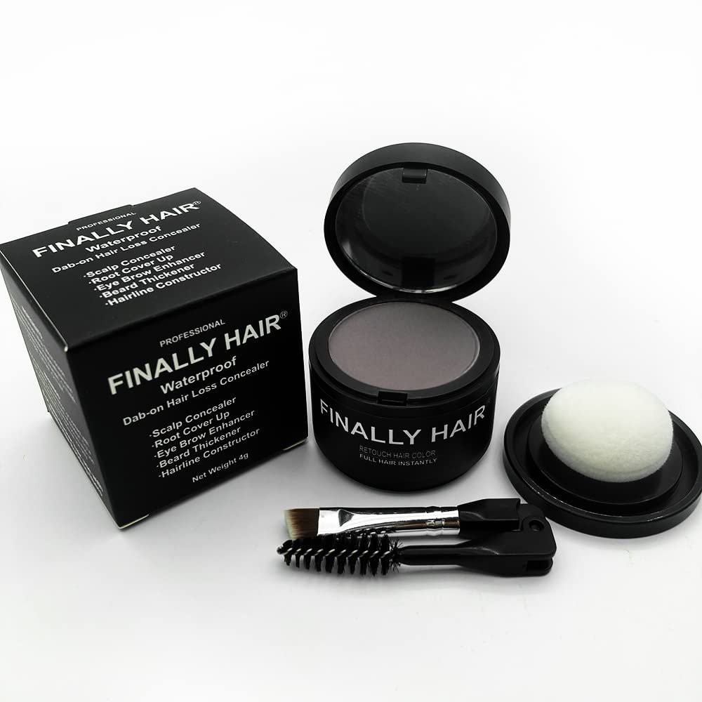 Finally Hair Dark Chocolate Brown Dab-on Hair Fibers & Hair Loss Concealer, Hairline Creator, Eye Brow Enhancer, and Beard Filler. Dab-on Hair Fiber Shadow Powder (Dark Chocolate Brown - Brown/Black)