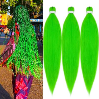Ai Yuchen Neon Green Braiding Hair Pre Stretched 26 inch 3 Packs Synthetic Braiding Hair Extensions for Micro Braids Yaki Texture Hot Water Setting Itch Free Braids