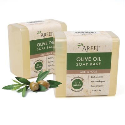 Areej 2 Lbs Olive Oil Melt and Pour Soap Base 100% All Natural-Hypo-Allergenic, Non-GMO, SLS-Free