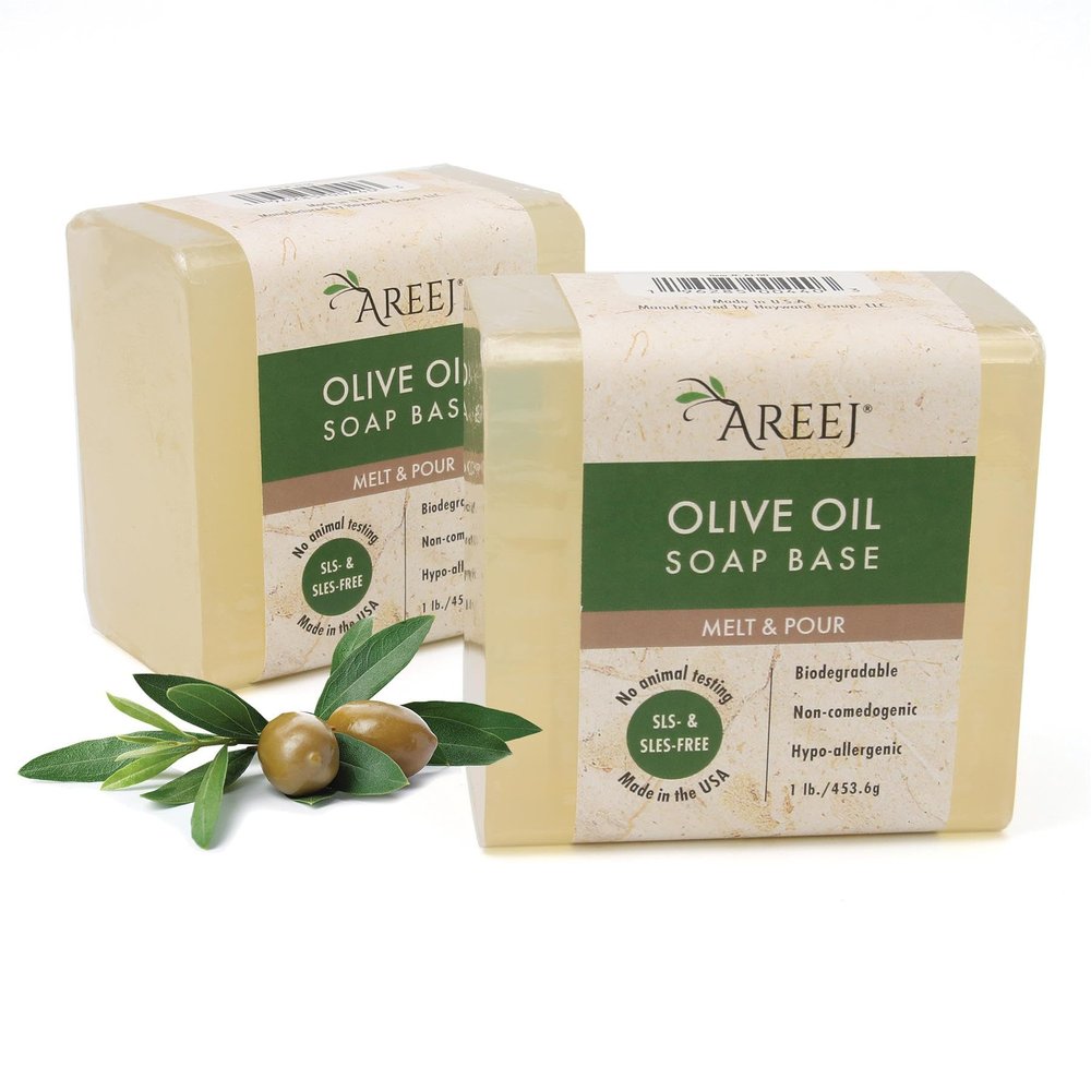 Areej 2 Lbs Olive Oil Melt and Pour Soap Base 100% All Natural-Hypo-Allergenic, Non-GMO, SLS-Free