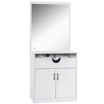BarberPub Backwash Shampoo Bowl Sink Chair Station with Mirror Salon Styling Cabinet Spa Equipment 3130 (White)