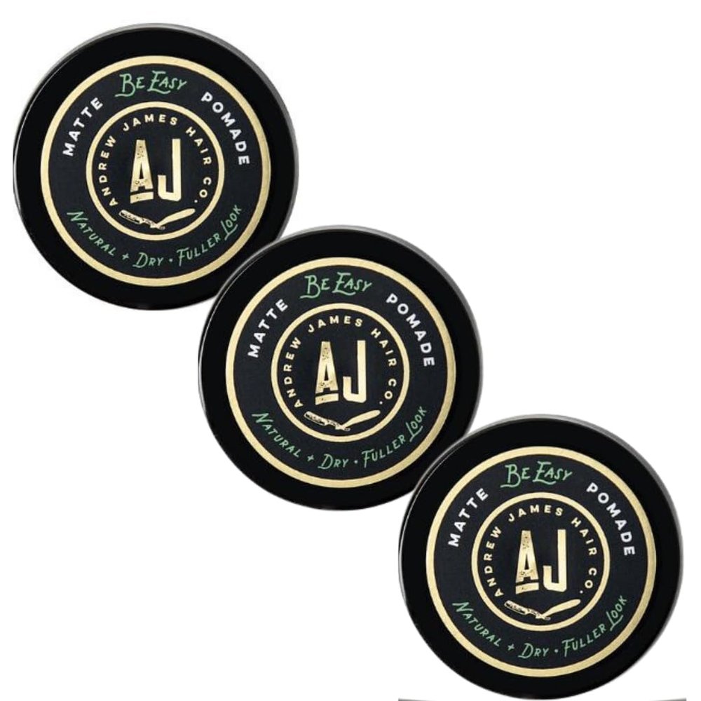 ANDREW JAMES Three Pack BE EASY Mini Matte Pomades 7 ML size Matte Pomade, Natural Finish, Strong Hold, Easy To Wash Out