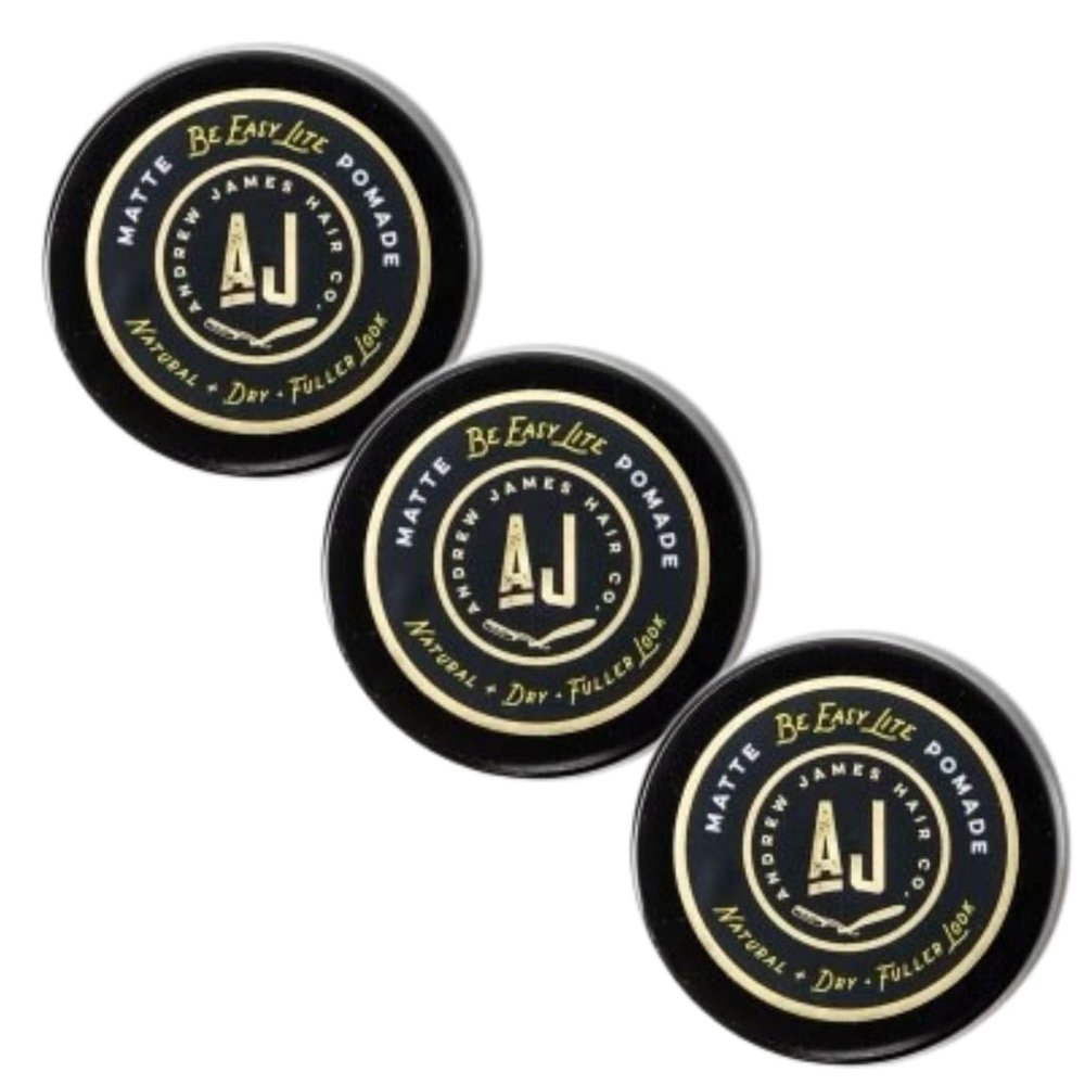ANDREW JAMES Three Pack BE EASY Lite Mini Matte Pomades 7 ML size Matte Pomade, Natural Finish, Strong Hold, Easy To Wash Out