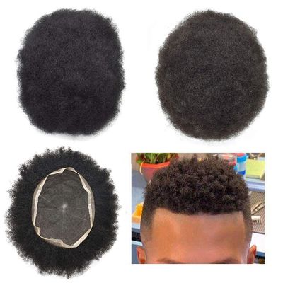 Afro Mens Toupee Full Swiss Lace Kinky Curly Toupee For Black Men African American Men All Lace Afro Wavy Male Prothesis Hair Replacement Systems 100% Brazilian Human Hair Man Balding Hairpieces (4MM TIGHT CURL, 1B# OFF BLACK)