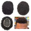 Afro Mens Toupee Full Swiss Lace Kinky Curly Toupee For Black Men African American Men All Lace Afro Wavy Male Prothesis Hair Replacement Systems 100% Brazilian Human Hair Man Balding Hairpieces (4MM TIGHT CURL, 1B# OFF BLACK) view 1