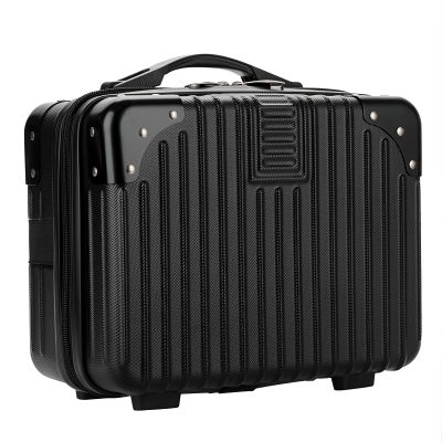 BSTKEY Portable Hard Shell Cosmetic Travel Case, Small Travel Hand Luggage with Elastic Band, Mini ABS Carrying Makeup Case Suitcase, Black