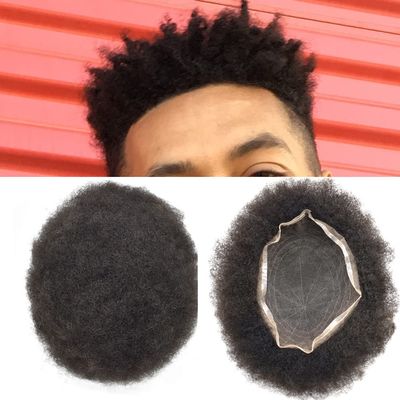 Afro Mens Toupee Full Swiss Lace Kinky Curly Toupee For Black Men African American Men All Lace Afro Wavy Male Prothesis Hair Replacement Systems 100% Brazilian Human Hair Man Balding Hairpieces (6MM TIGHT CURL, 1# JET BLACK)