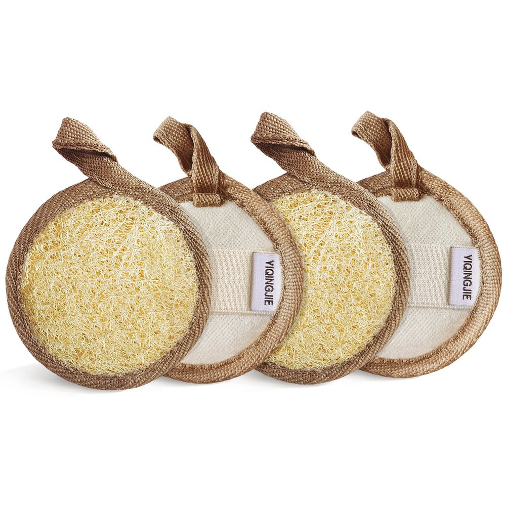 Face Exfoliating Loofah Pad Scrubber, Soft and Easy Foaming Facial Loofah Makeup Remover Sponge 4 Pack Clean Pore and Blackhead Sponge Pad, Brown