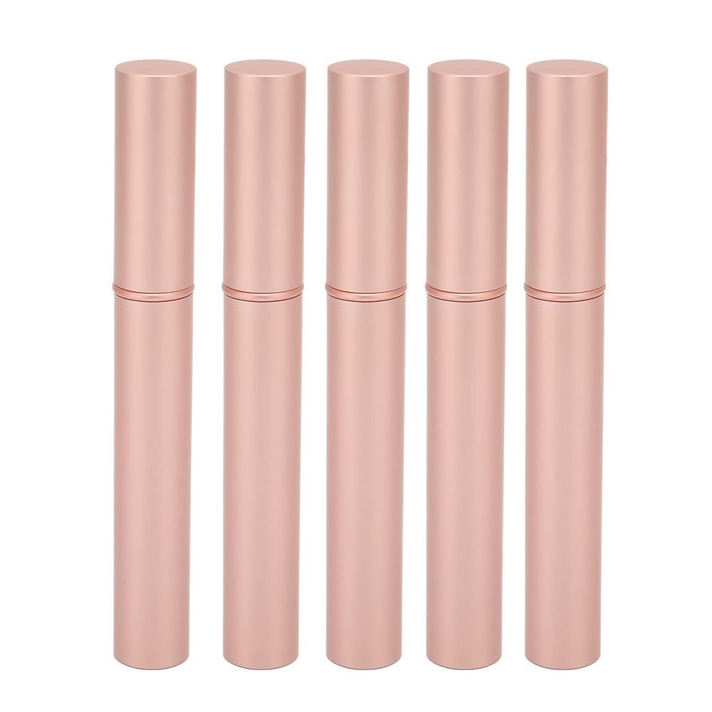 5PCS Empty Mascara Tube with Eyelash Wand, 4ml Metal Shell Eyelash Cream Container Bottle with Rubber Plug for DIY Cosmetics, Rose Gold