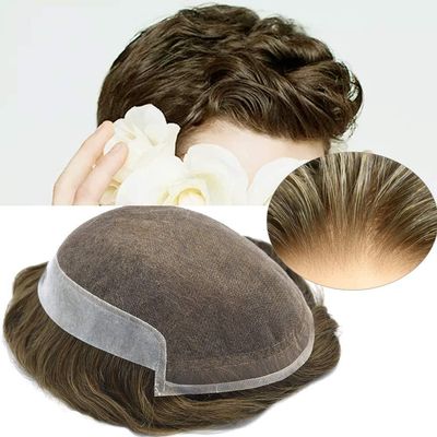 Hairpieces For Men Lace Front Toupee Bleached Knots Natural Hairline Human Hair Toupee For Men Black Brown Blonde Gray Colors Men Hair Units Swiss Lace Hair Replacement System US Stock. (7X9"-100% Light to medium Density, 17# Dark Ash Blonde)