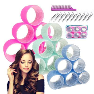 3'' Extra Large Hair Rollers Set for Long Hair, Jumbo Self-Grip VelcroRollers for Salon-Volume & Big Curls, 31 PCS with 3 Sizes (3"/2.5"/2"), Includes Clips & Comb, Travel Pack