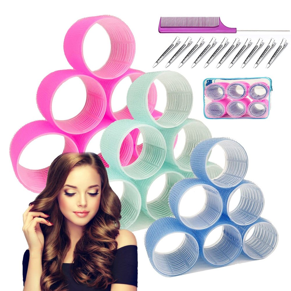 3'' Extra Large Hair Rollers Set for Long Hair, Jumbo Self-Grip VelcroRollers for Salon-Volume & Big Curls, 31 PCS with 3 Sizes (3"/2.5"/2"), Includes Clips & Comb, Travel Pack