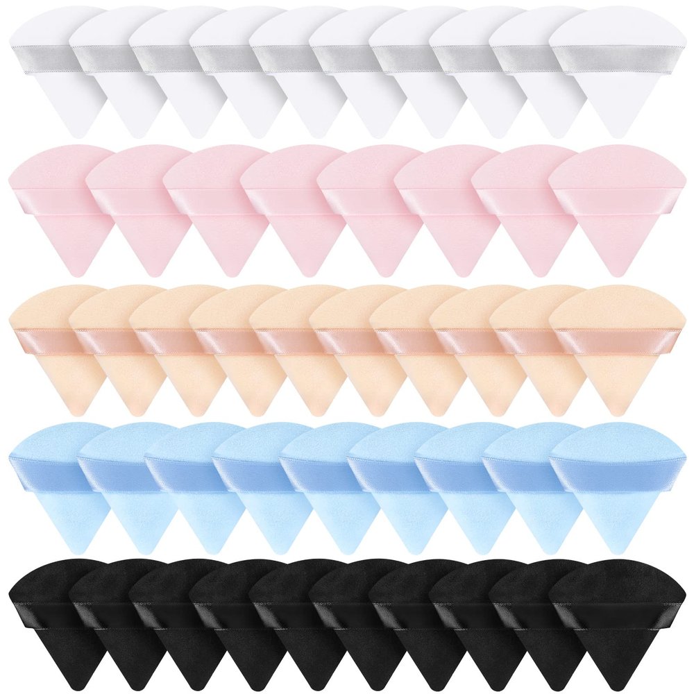 Suclain 48 Pcs Velour Triangle Powder Puff Soft Velour Makeup Puff for Face Powder Makeup Triangle Sponges for Wet and Dry Cosmetic Foundation Loose Mineral Body Tool(Bright Color)