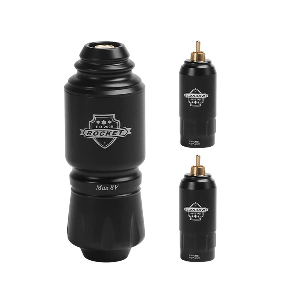 Mini Rocket Tattoo Machine Set 2Pcs Tattoo Power Supply RCA Interface Rotary Tattoo Pen Kit Makeup Eyebrows Lips Tattoo Gun,Black set 2