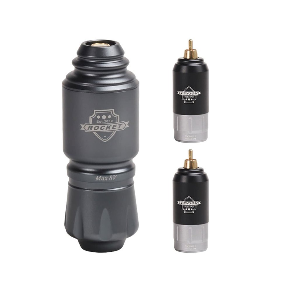Mini Rocket Tattoo Machine Set 2Pcs Tattoo Power Supply RCA Interface Rotary Tattoo Pen Kit Makeup Eyebrows Lips Tattoo Gun,Grey set 2
