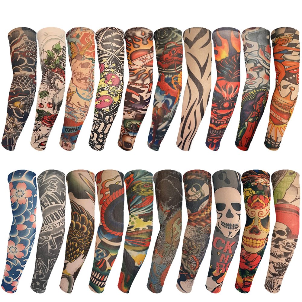 ChurlChurl 20PCS Tattoo Sleeves for Men and Women, Temporary Tattoo Arm Sunscreen Sleeves for Men Women Slip on Tattoo Arm Sleeves Kit