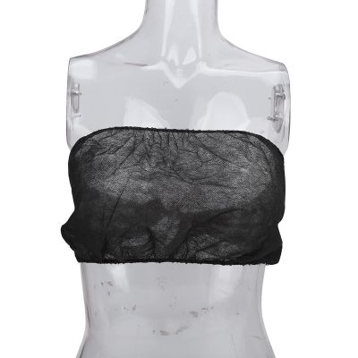 50pcs Disposable Bra, Spa Bandeau Bras for Spa Beauty Salon Portable Comfortable Soft Breathable Top Brassieres for Spray Tanning Shoulder Loop Bras Push Up Bra Black