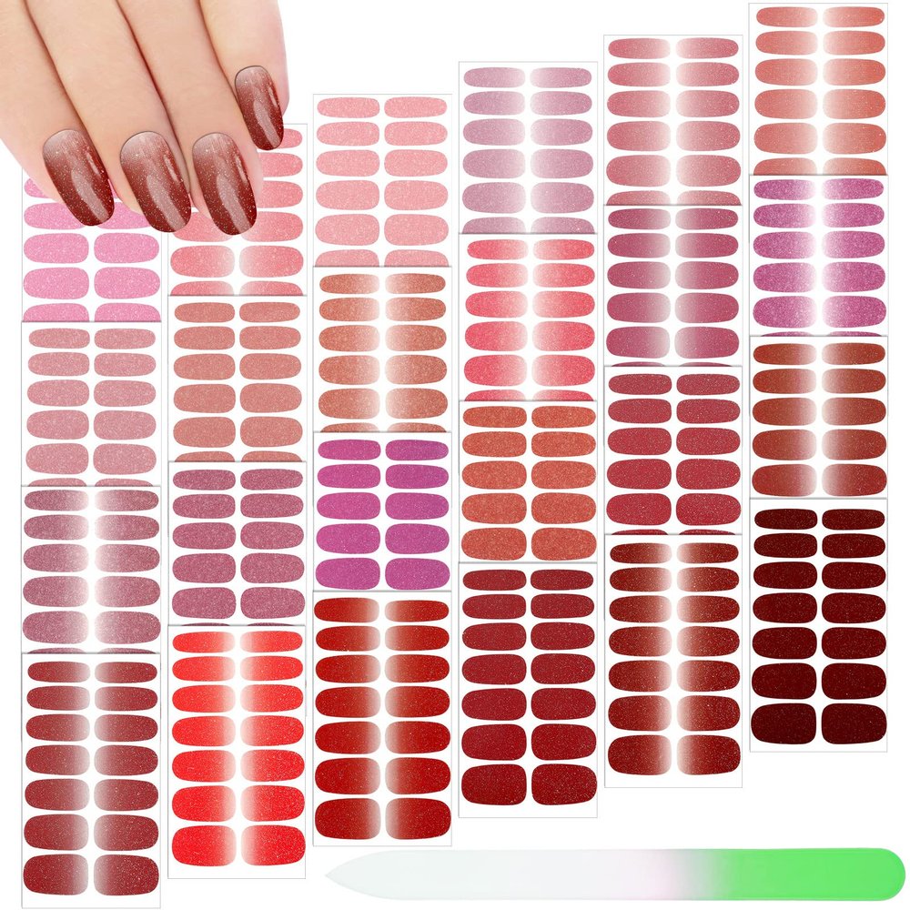Maitys 336 Pcs 24 Sheets Full Wrap Nail Sticker Polish Strip,Glitter Style