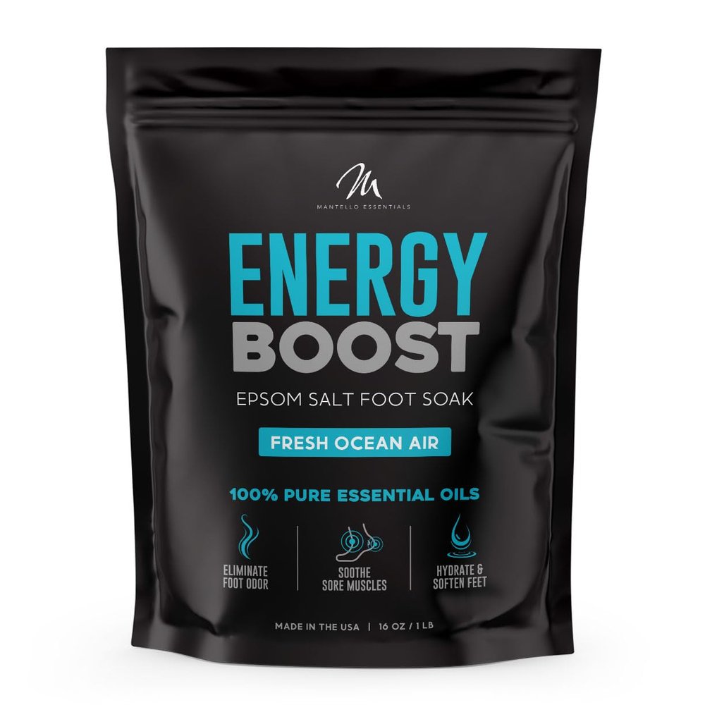 Mantello Energy Boost Foot Soak - Soothing Salts for Soft Feet - Epsom Salt Foot Soak with Essential Oils, 1 lb. Bag