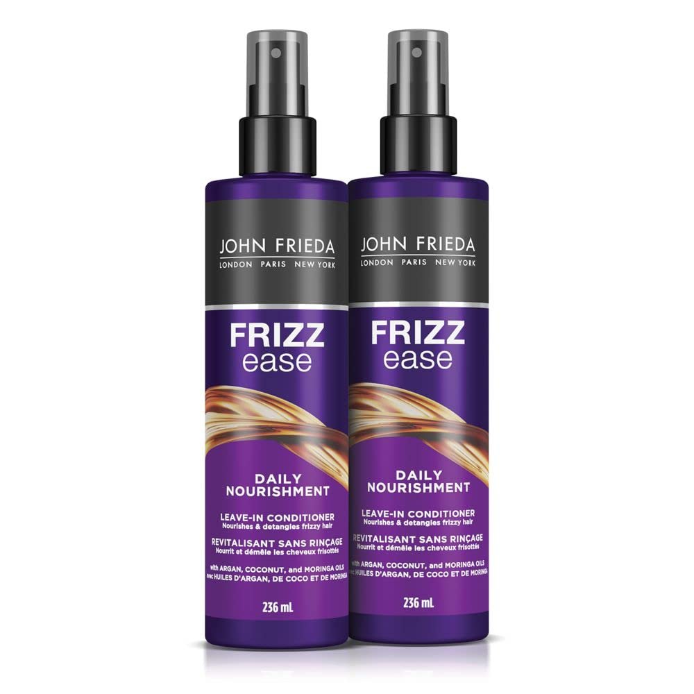 John Frieda Frizz Ease Nourishing Anti Frizz Leave-in Conditioner and Heat Protectant for Frizzy-prone Hair, Moisturizes and Renews Shine, 8 oz (2 Pack)