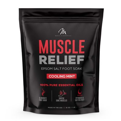 Mantello Muscle Relief Foot Soaking Salts - Foot Soaker for Use with a Foot Soaking Tub - Epsom Salts for Soaking Feet to Soften and Soothe Feet - Pedicure Foot Soak with Essential Oils, 1 lb. Bag
