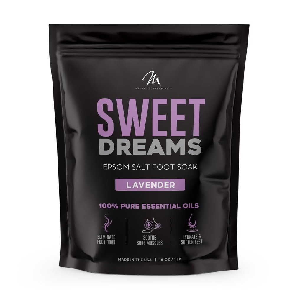 Mantello Lavender Sweet Dreams Pedicure Foot Soak - Foot Soaker for Foot Soaking Tub - Foot Soaking Salts to Soften and Soothe Feet - Epsom Salt Foot Soak with Essential Oils, 1 lb. Bag