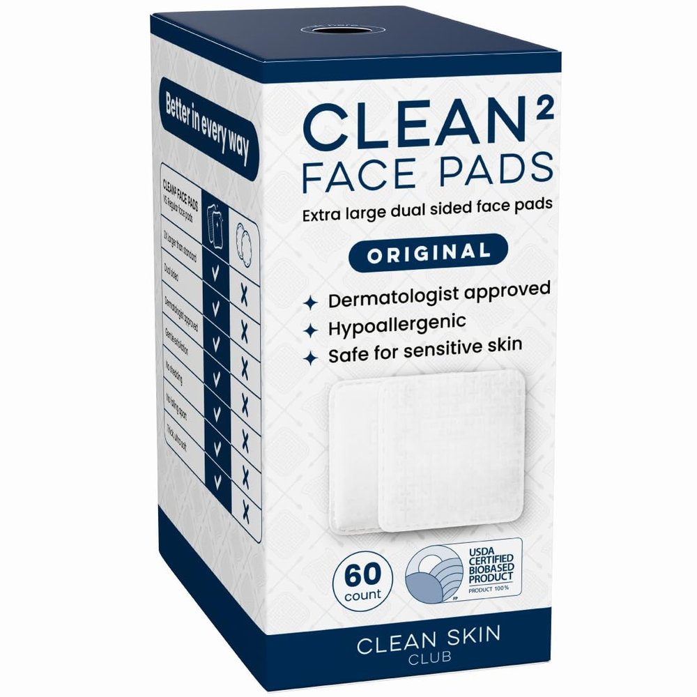 Clean Skin Club Clean Pads 2.0 [New & Improved Edges] Guaranteed Not to Shed & Tear Face Pads, Unique Triple Layers, Textured & Ultra Soft Side, Organic Disposable Cotton, Pair with Makeup Remover