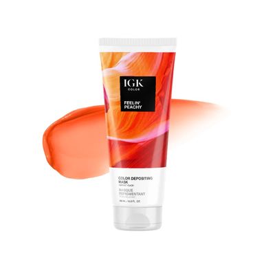 IGK Color Depositing Mask FEELIN' PEACHY - Vibrant Peach | Conditioning + Hydrate + Shine | Vegan + Cruelty Free | 6 Oz