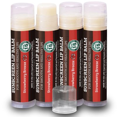 Earth's Daughter SPF Lip Balm 4-Pack Strawberry Flavor Stocking Stuffers - Lip Sunscreen, SPF 15, Organic Ingredients, Beeswax, Coconut Oil, Vitamin E - Hypoallergenic, Paraben Free, Gluten Free