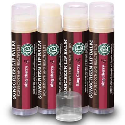 Earth's Daughter SPF Lip Balm Cherry Flavor 4-Pack Stocking Stuffers - Lip Sunscreen, SPF 15, Organic Ingredients, Beeswax, Coconut Oil, Vitamin E - Hypoallergenic, Paraben Free, Gluten Free
