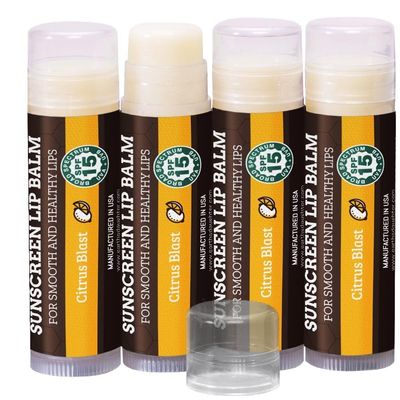 Earth's Daughter SPF Lip Balm 4-Pack Citrus Flavor Stocking Stuffers - Lip Sunscreen, SPF 15, Organic Ingredients, Beeswax, Coconut Oil, Vitamin E - Hypoallergenic, Paraben Free, Gluten Free