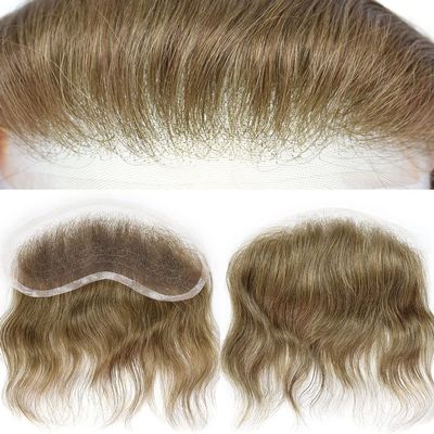 Mens Frontal Hairpiece for Receding Hairline V-Shape Men's Hairline Toupee Natural French Lace Forehead Hairline Replacement 100% Real Human Hair Topper Pieces for Men (4X18CM, 17#DARK ASH BLONDE)