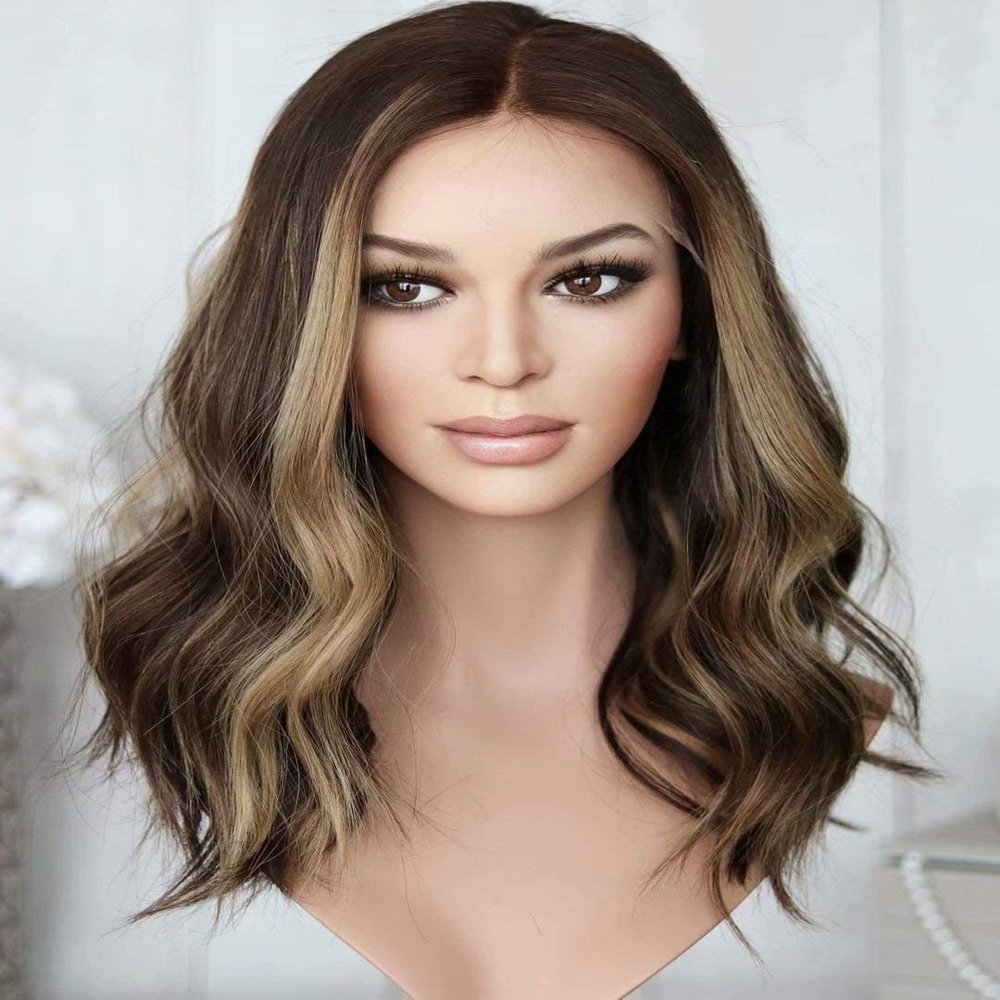13X6 HD Transparent Lace Wigs Gorgeous Warm Brown with Beige Blonde Balayage 150% Moderate Density Curly Human Hair Wigs (22 Inch)