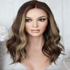 13X6 HD Transparent Lace Wigs Gorgeous Warm Brown with Beige Blonde Balayage 150% Moderate Density Curly Human Hair Wigs (22 Inch) view 1