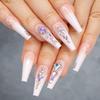 Artquee 24pcs Luxury 3D Press on Nails Long Ballerina Acrylic Fake Nail Art Glossy Coffin False Tips Manicure Stick for Women Decoration (French White Ombre) view 1