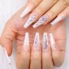 Artquee 24pcs Luxury 3D Press on Nails Long Ballerina Acrylic Fake Nail Art Glossy Coffin False Tips Manicure Stick for Women Decoration (French White Ombre) view 3