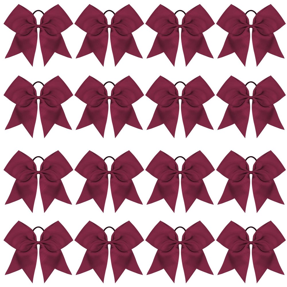 16PCS 8" Large Cheer Hair Bows Ponytail Holder Elastic Band Handmade for Cheerleading Teen Girls College Sports (Maroon, 1 Count (Pack of 16))